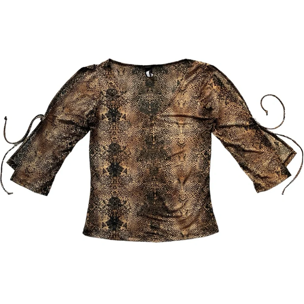 Vintage 90s Leopard Print Tie Up Rave Top π - Picture 1 of 7